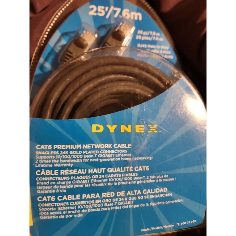 Dynex Ethernet Cord 25’ - New In Package! Grey rj45